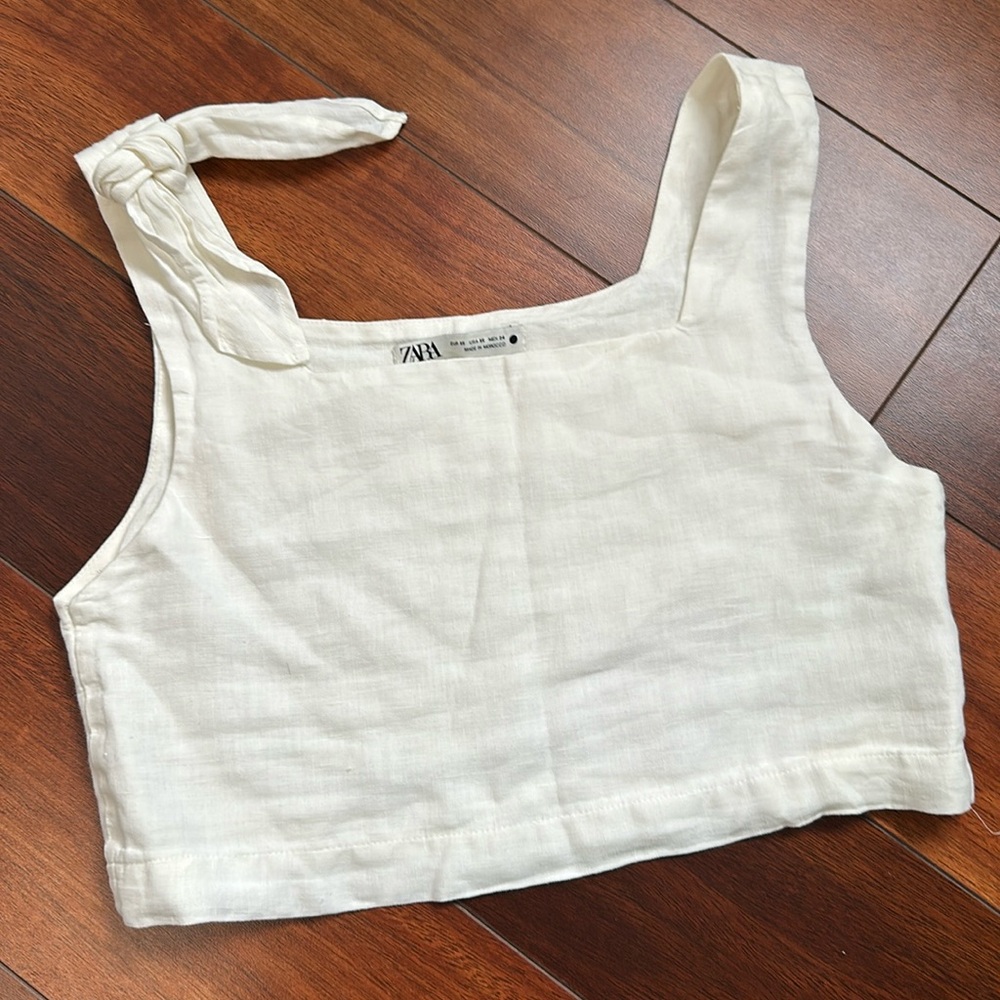 Zara White Linen Crop Top